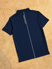 AX Men's Short Sleeve Zip Navy Blue Polo Shirt