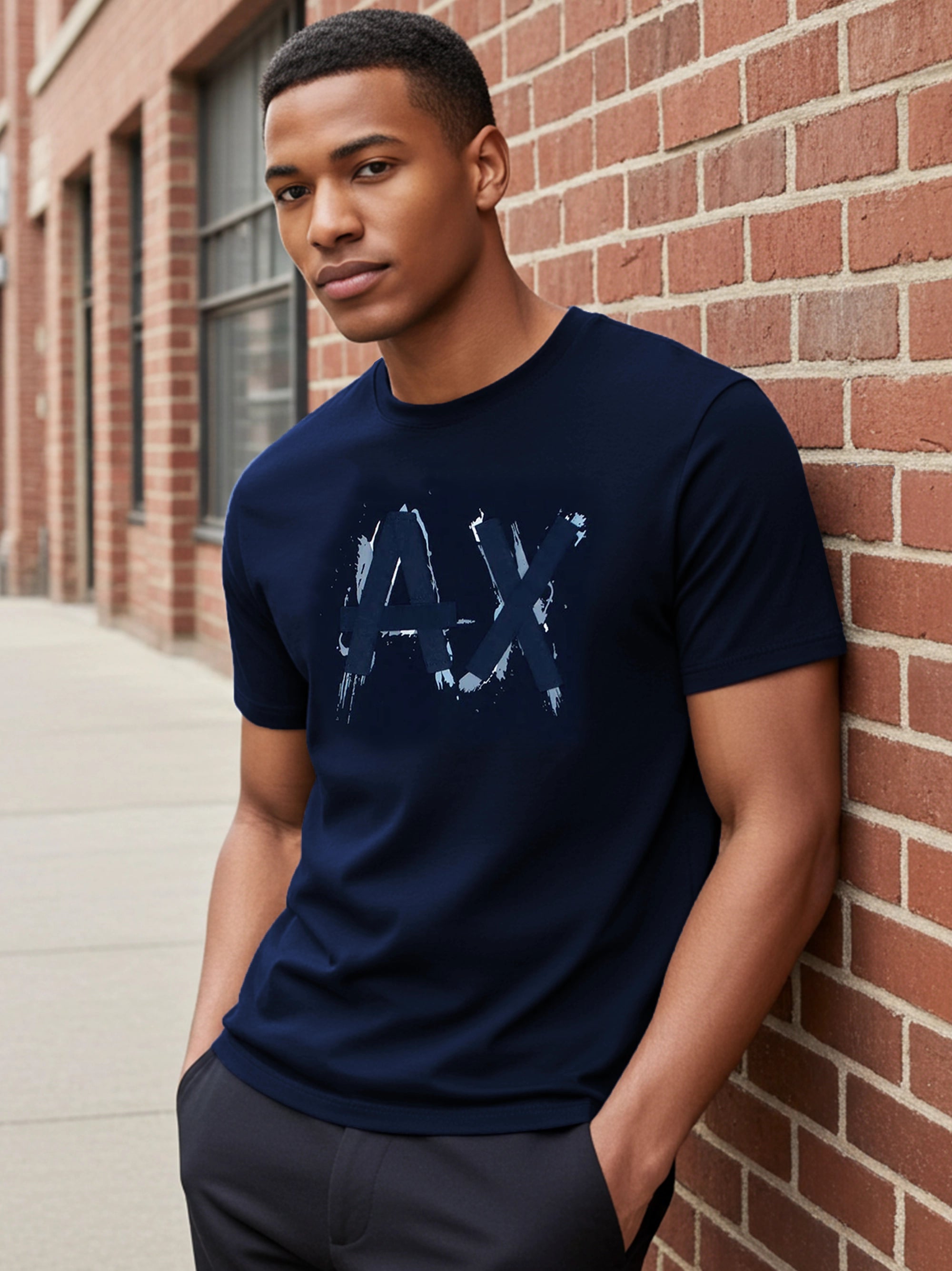 A/X Designer Logo Navy Blue T-shirt