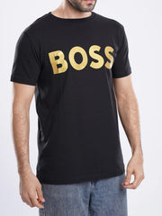 BOSS Mens Gold Logo Short Sleeve Black T-Shirt