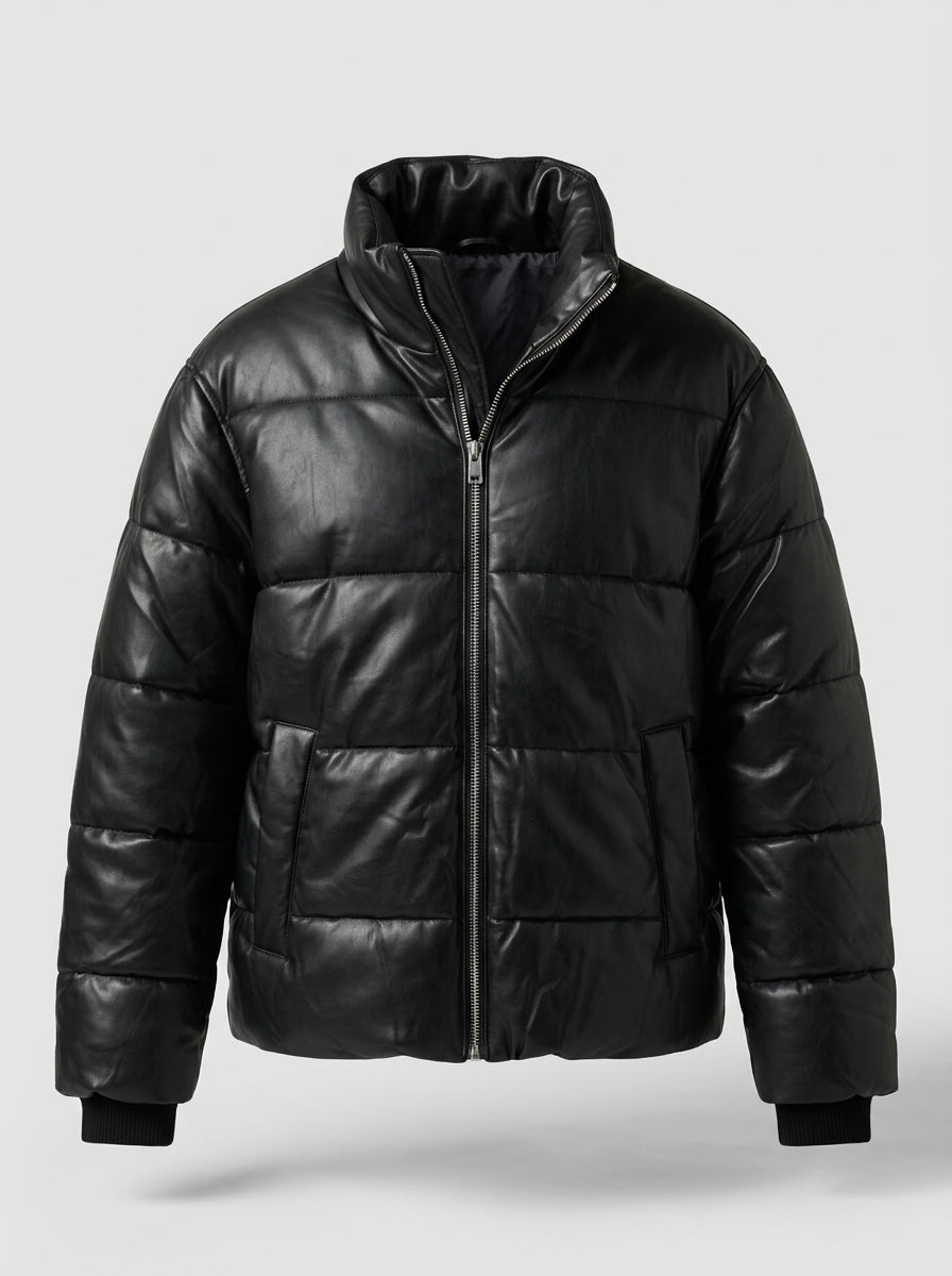 FAUX LEATHER PUFFER JACKET