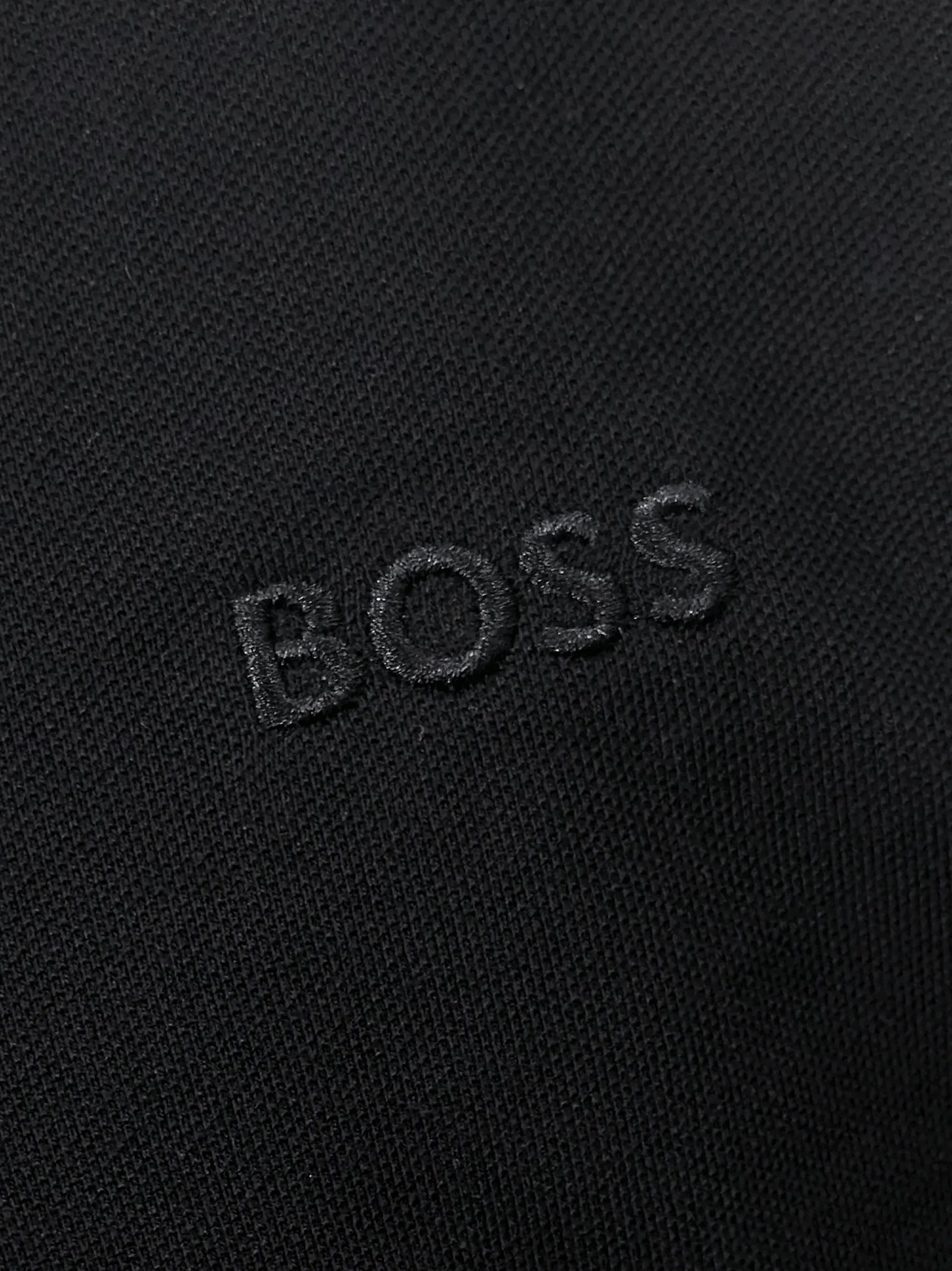 Boss Logo Flat Knit Collar Black Polo Shirt