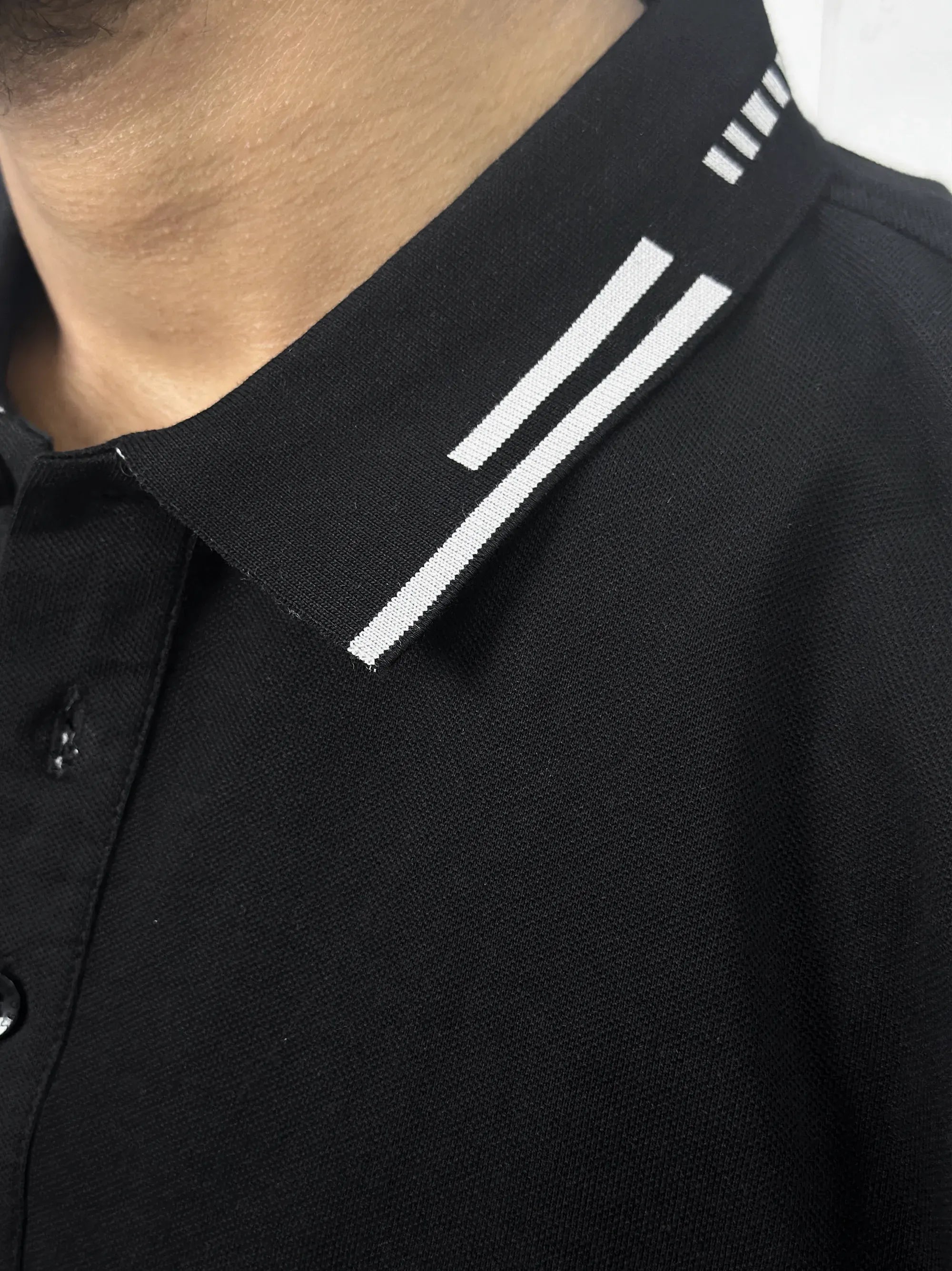 Boss Logo Flat Knit Collar Black Polo Shirt