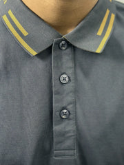 Boss Logo Flat Knit Collar Grey Polo Shirt