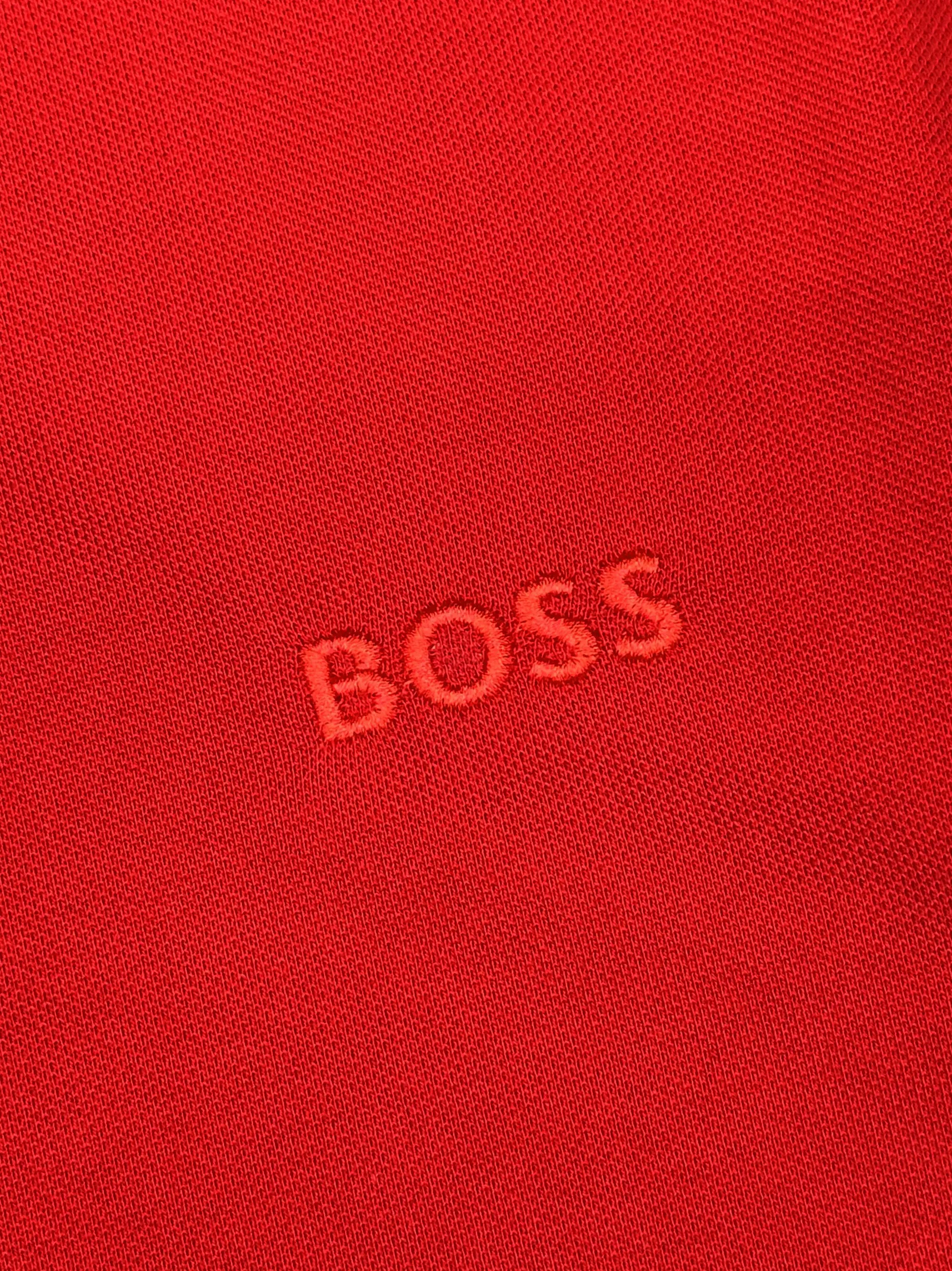 Boss Logo Flat Knit Collar Red Polo Shirt