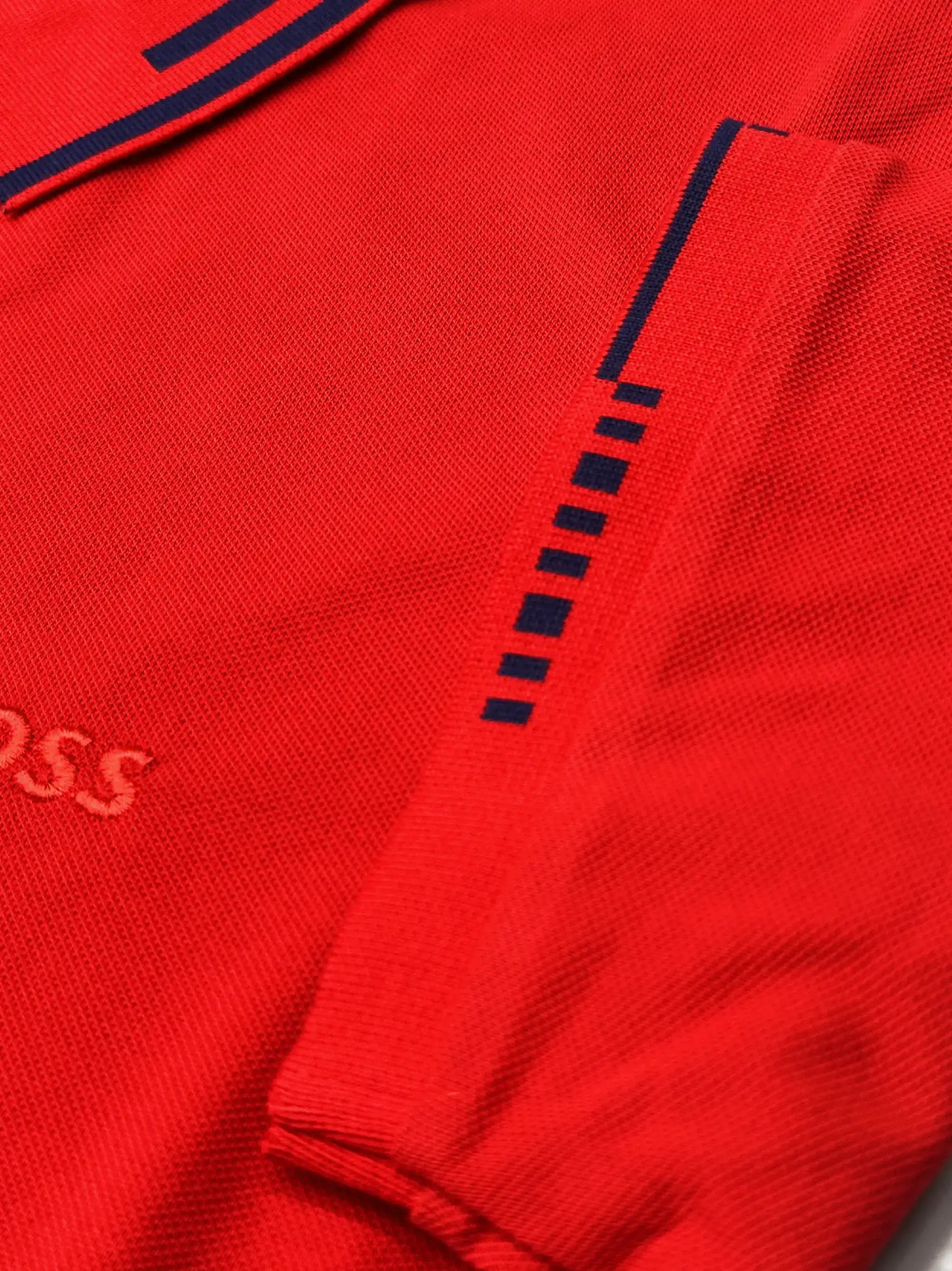 Boss Logo Flat Knit Collar Red Polo Shirt