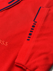 Boss Logo Flat Knit Collar Red Polo Shirt