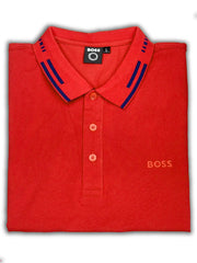 Boss Logo Flat Knit Collar Red Polo Shirt