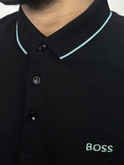 Boss Multicoloured Rib Logo Black Polo Shirt