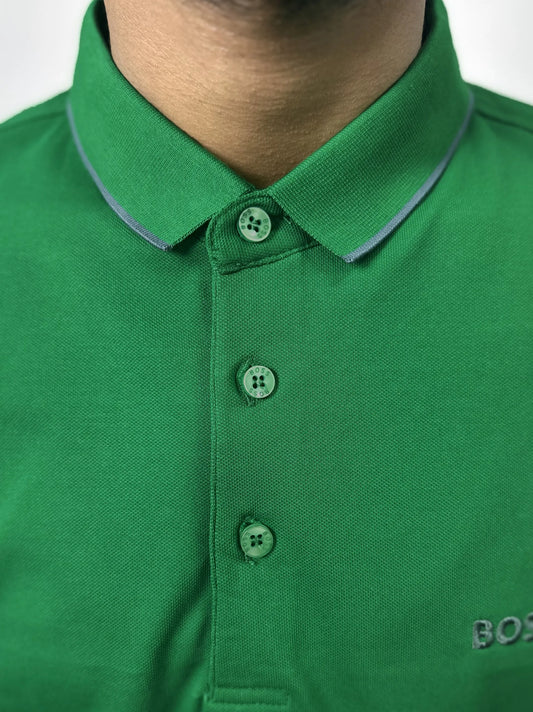 Boss Multicoloured Rib Logo Green Polo Shirt