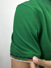 Boss Multicoloured Rib Logo Green Polo Shirt