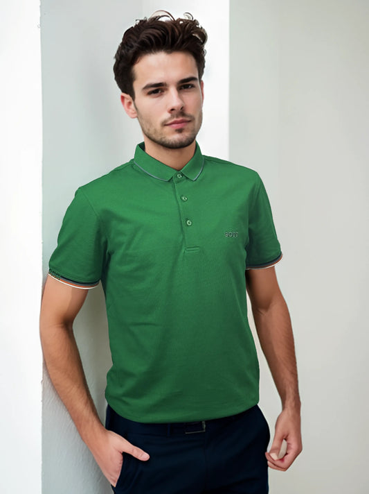 Boss Multicoloured Rib Logo Green Polo Shirt