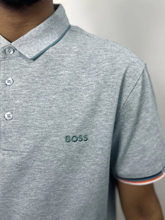 Boss Multicoloured Rib Logo Grey Polo Shirt