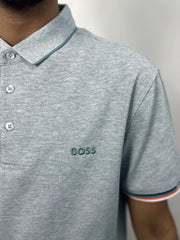 Boss Multicoloured Rib Logo Grey Polo Shirt