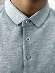 Boss Multicoloured Rib Logo Grey Polo Shirt