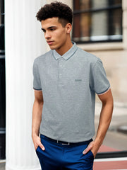 Boss Multicoloured Rib Logo Grey Polo Shirt