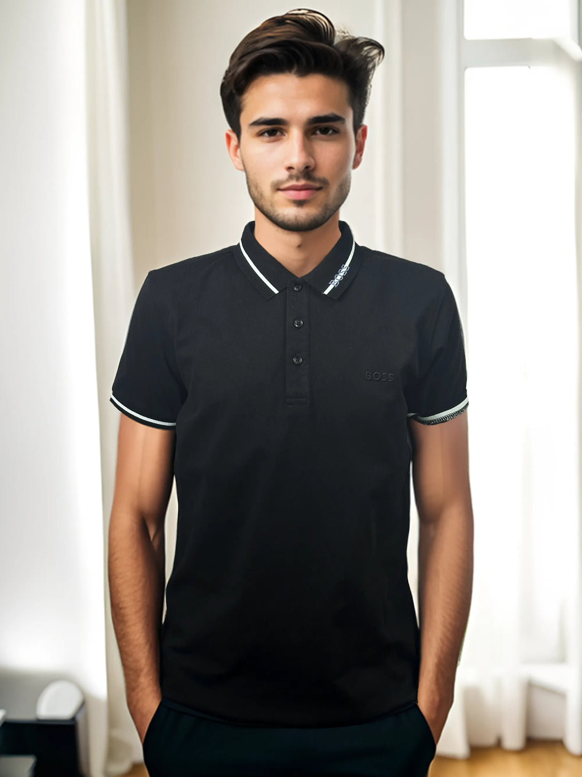 Boss stylish Collar with Logo Black Polo Shirt