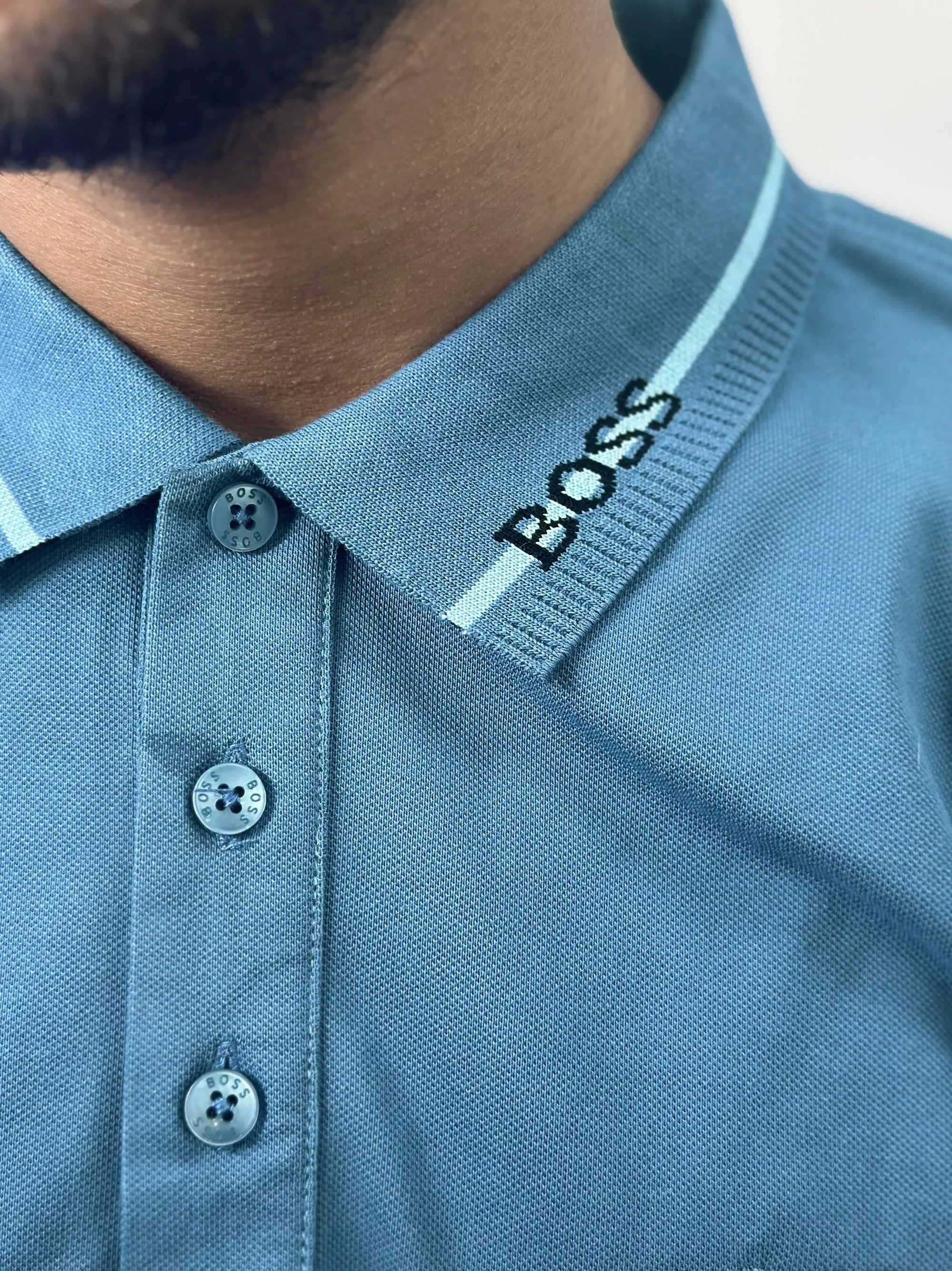 Boss stylish Collar with Logo Mid Blue Polo Shirt