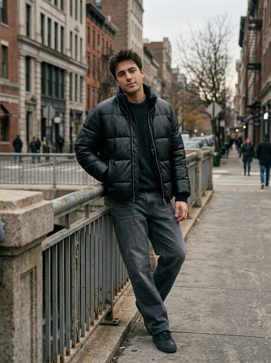 FAUX LEATHER PUFFER JACKET