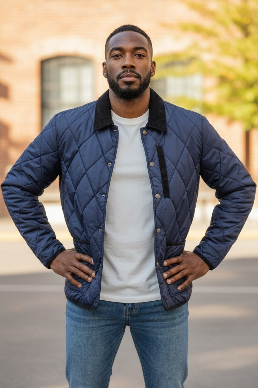 Zara Quilted Diamond Field Jacket Navy
