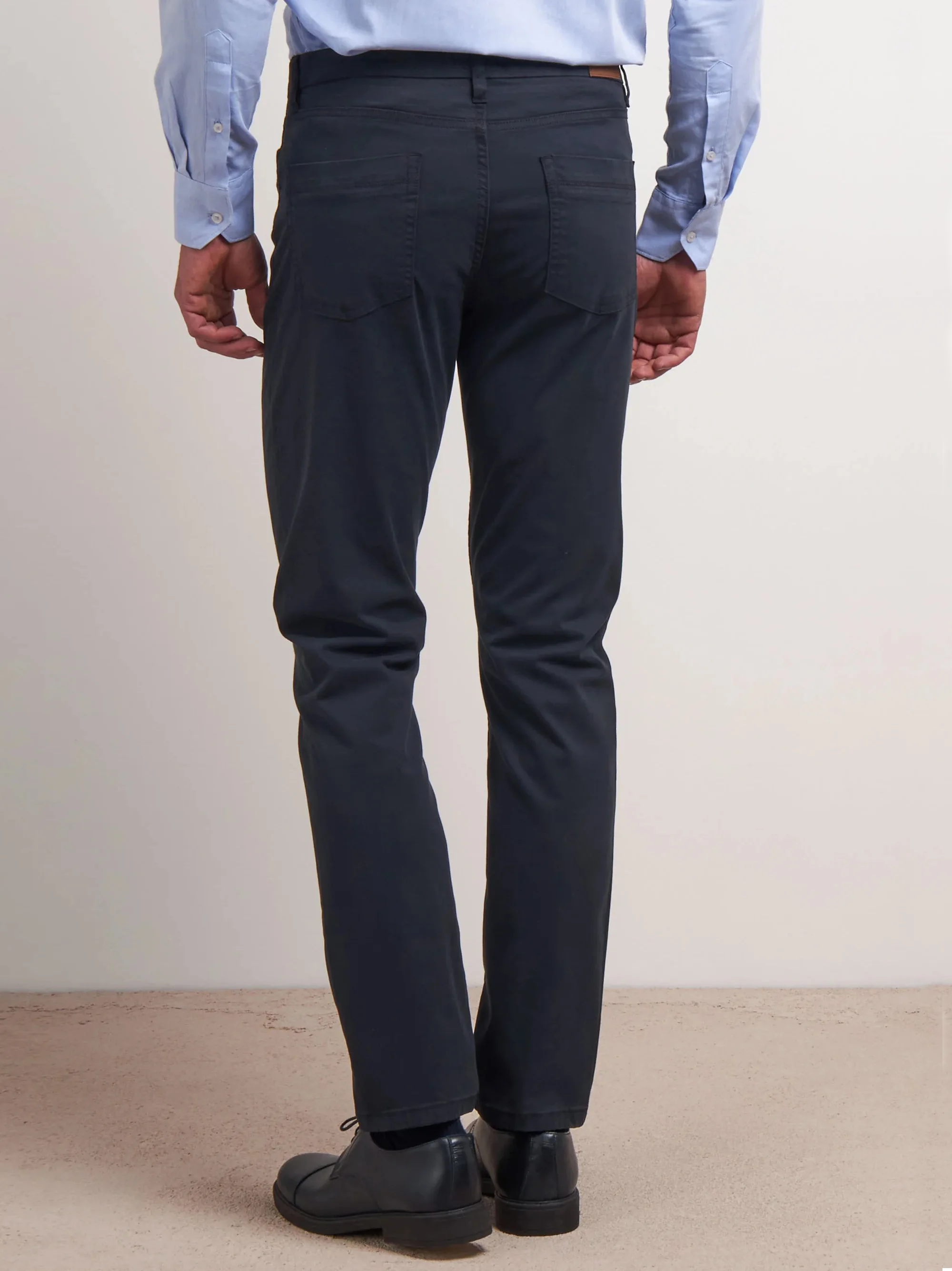 Five pocket slim fit dark blue cotton pant