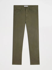 Five pocket slim fit olive green cotton pant