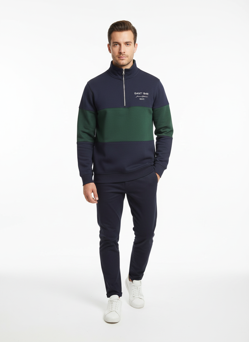 Gant Color Block Half-Zip Sweatshirt Navy/Green
