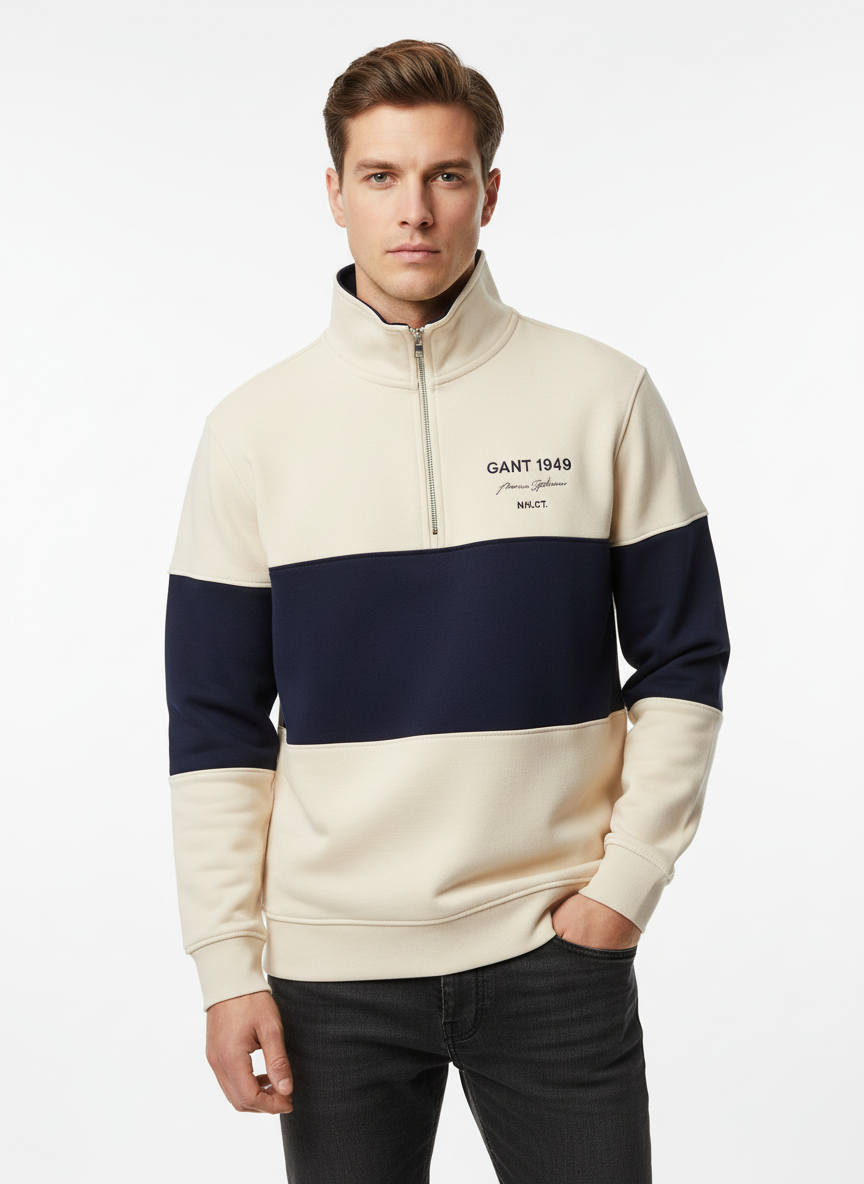 Gant Color Block Half-Zip Sweatshirt Beige/Navy