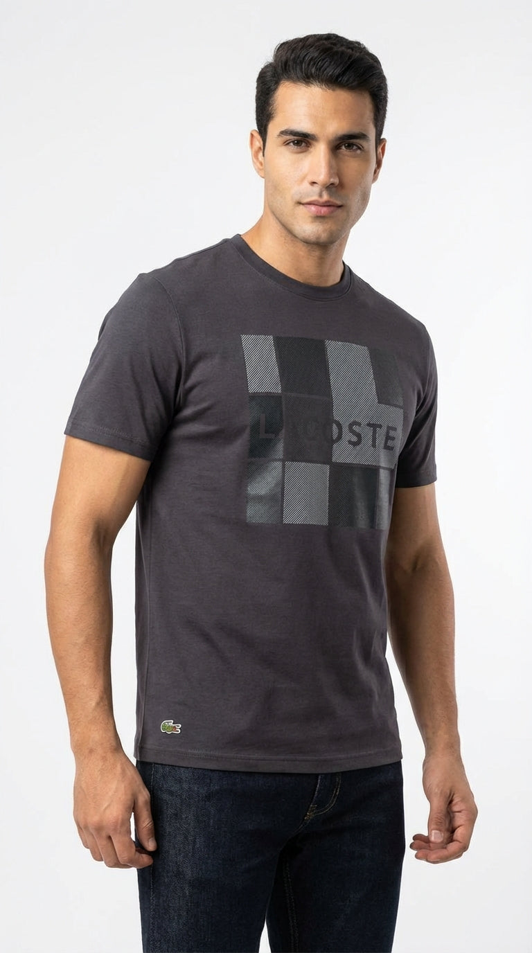 Lacoste | Men’s Checkerboard Graphic T-Shirt – Anthracite Grey