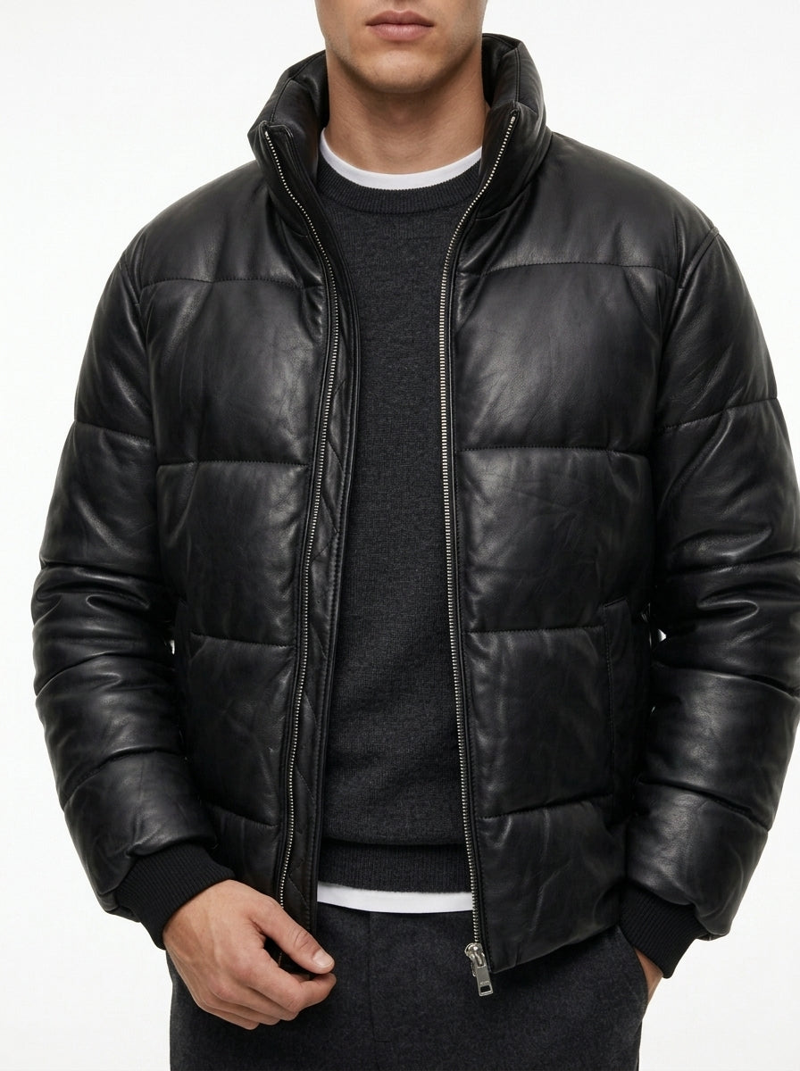 FAUX LEATHER PUFFER JACKET