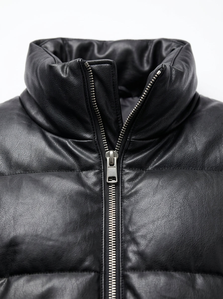 FAUX LEATHER PUFFER JACKET
