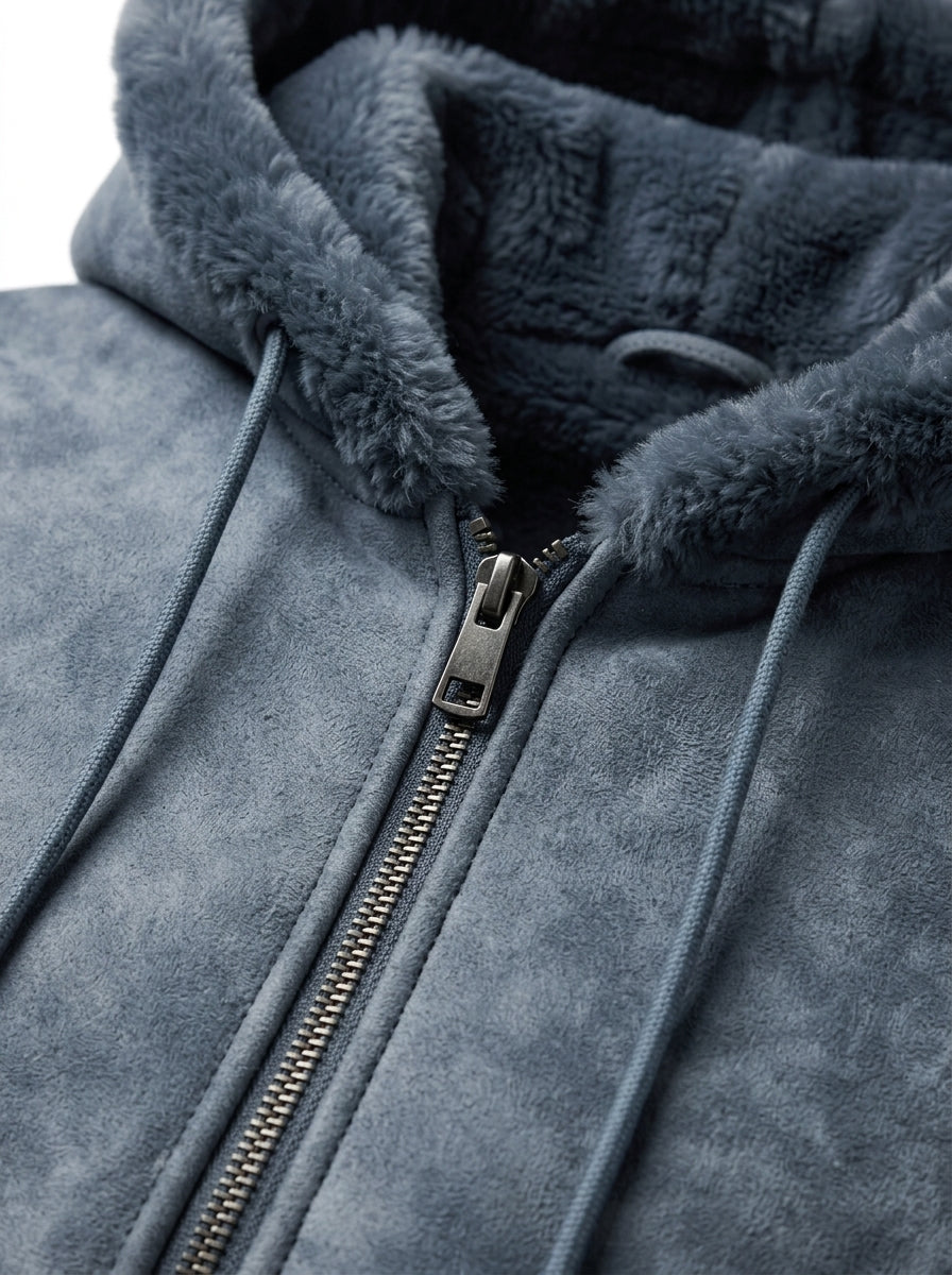 Double Sided Suede Fur Hooded Jacket