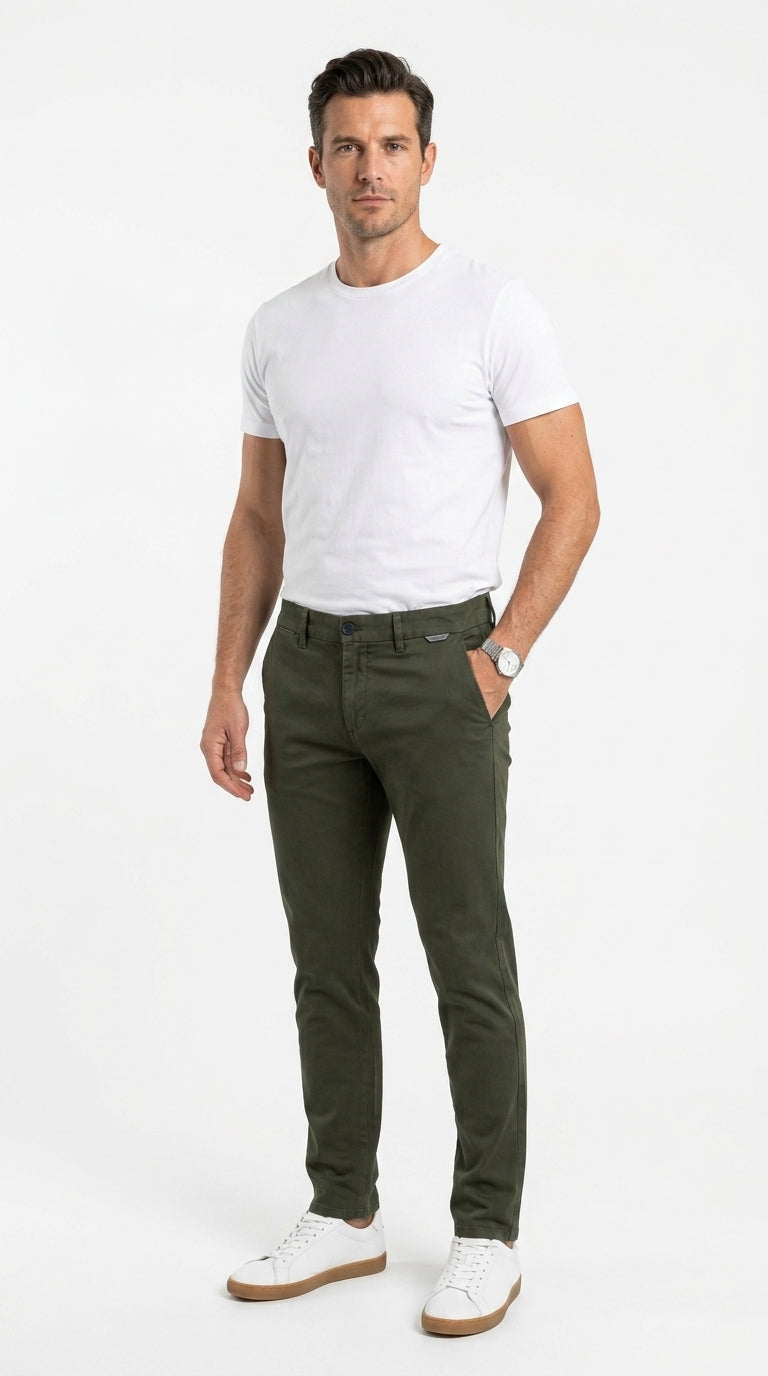Premium Cotton Essential Chinos – Dark Olive
