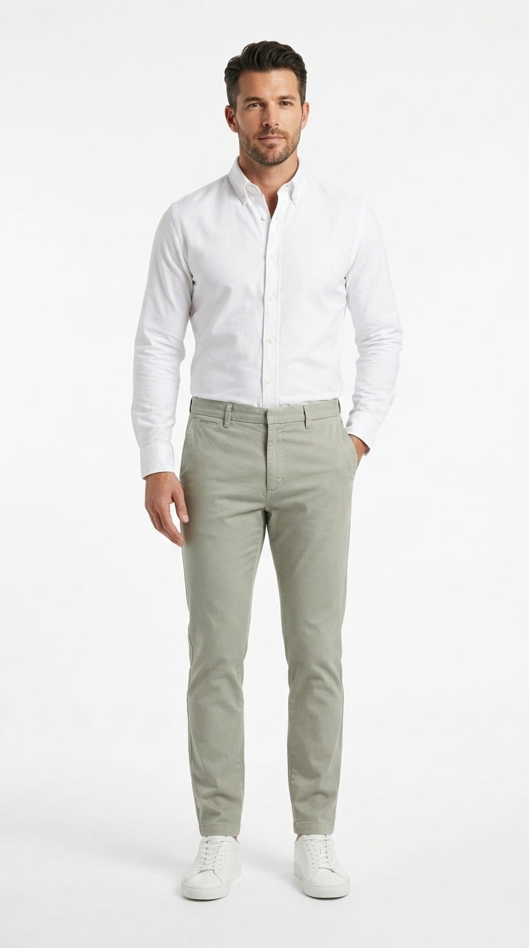 Premium Cotton Essential Chinos – Sage Green