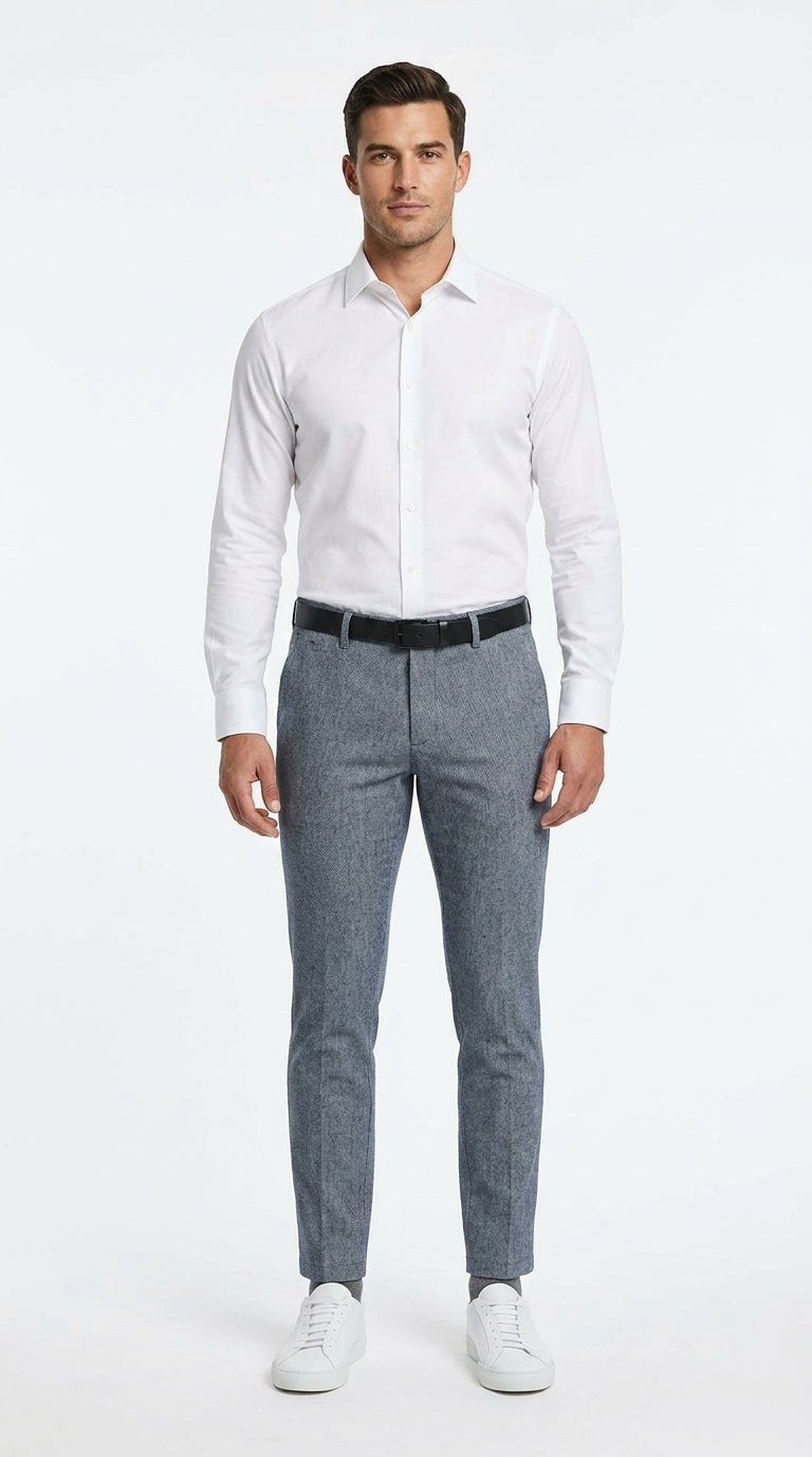 Premium Cotton Essential Chinos – Heathered Blue