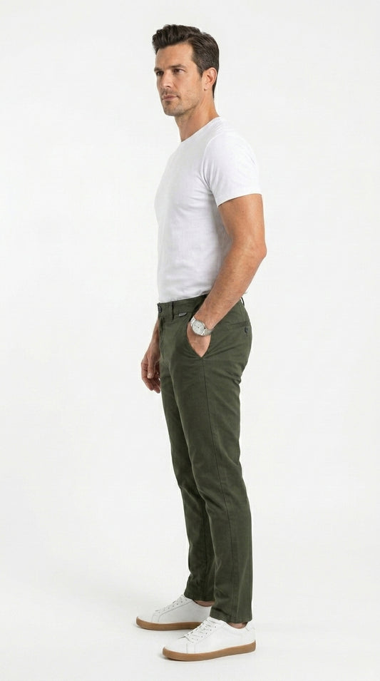 Premium Cotton Essential Chinos – Dark Olive