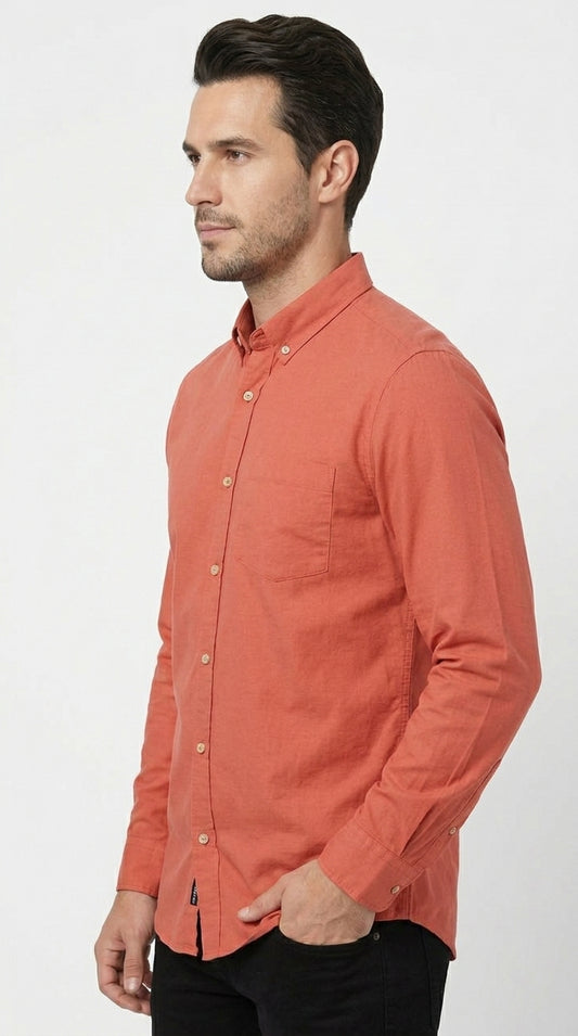 JACK & JONES Men’s Casual Shirt – Terracotta