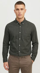 JACK & JONES Men’s Brushed Flannel Casual Shirt – Forest Green Melange