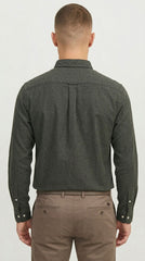 JACK & JONES Men’s Brushed Flannel Casual Shirt – Forest Green Melange