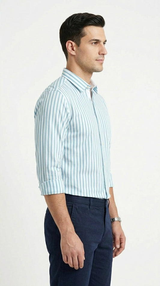 Sky Blue & White Striped River Island Casual Shirt