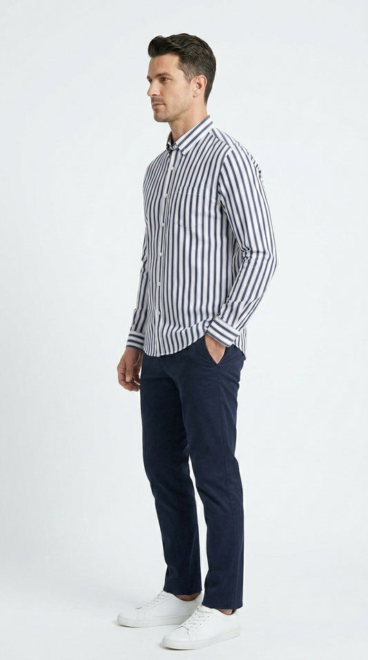 Navy & White Striped River Island Casual Shirt
