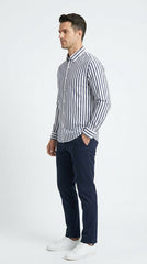 Navy & White Striped River Island Casual Shirt