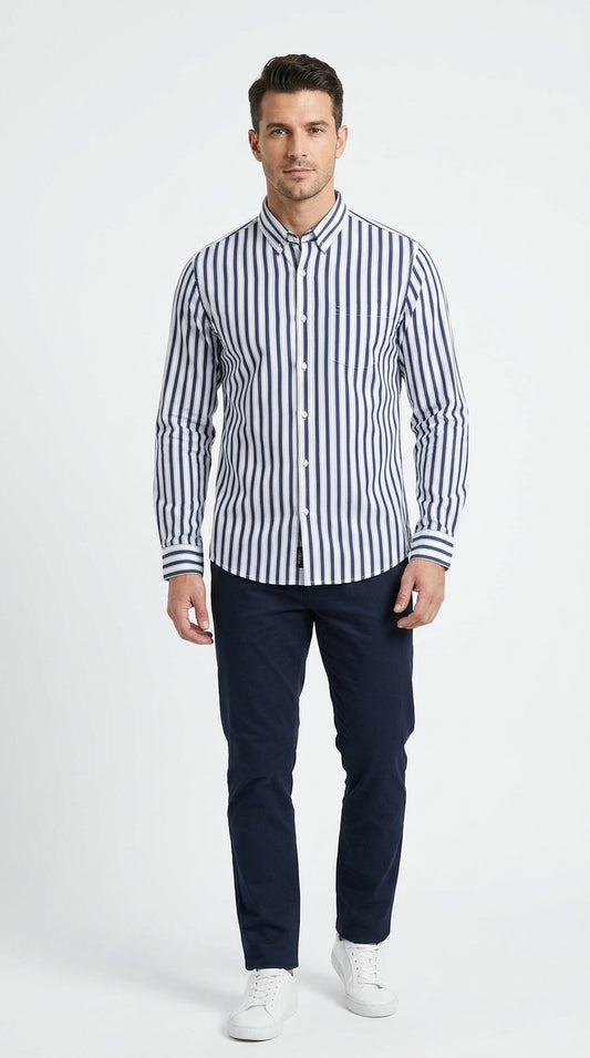 Navy & White Striped River Island Casual Shirt