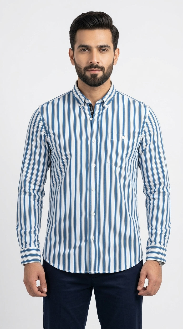 Azure Blue & White Striped River Island Casual Shirt