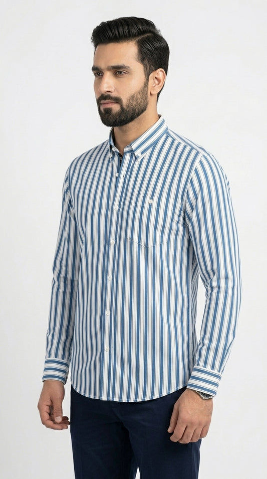 Azure Blue & White Striped River Island Casual Shirt