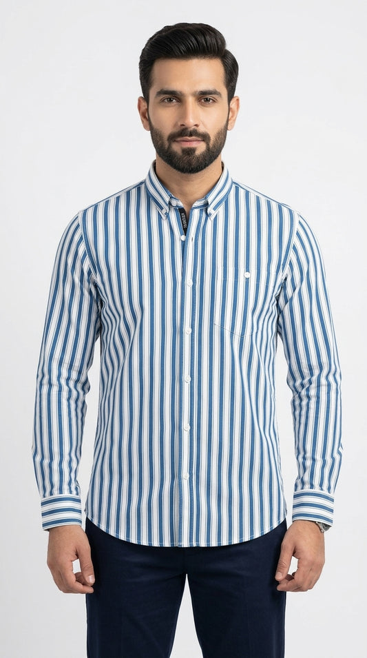 Azure Blue & White Striped River Island Casual Shirt