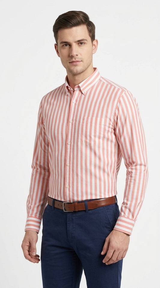 Peach & White Striped River Island Casual Shirt