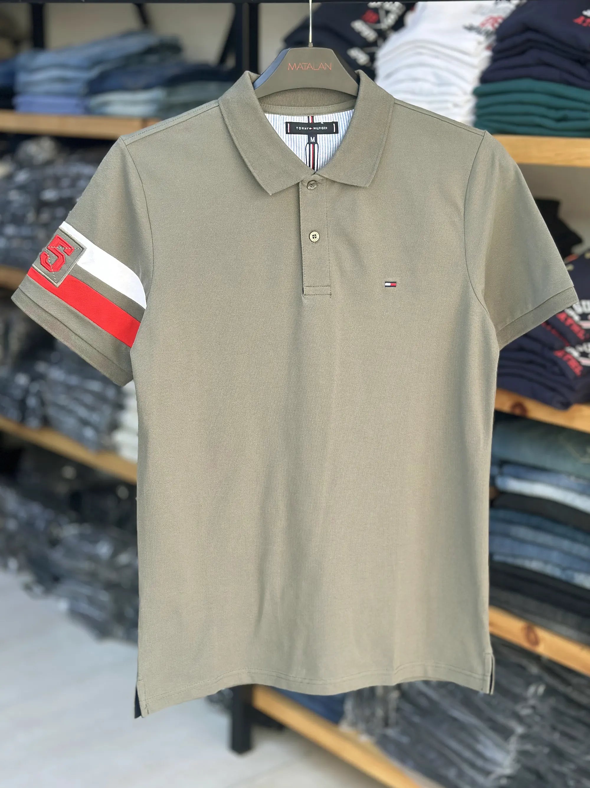 Men Border Sleeve 85 Olive Green Polo Shirt