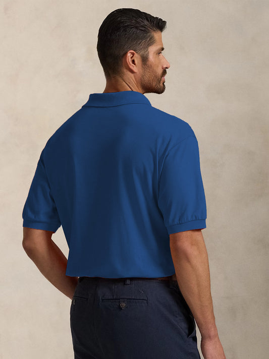 Men Colourful Embroidery Logo Blue Polo Shirt