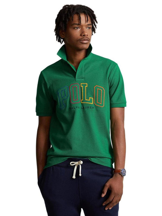 Men Colourful Embroidery Logo Green Polo Shirt