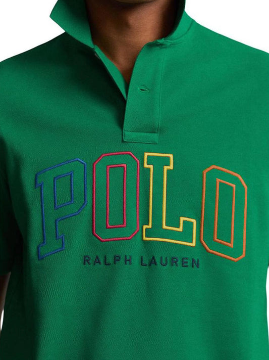 Men Colourful Embroidery Logo Green Polo Shirt